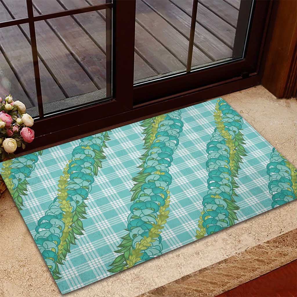 Hawaii Jade Vine Lei Rubber Doormat Aloha Palaka Motif - Turquoise - Polynesian Pride