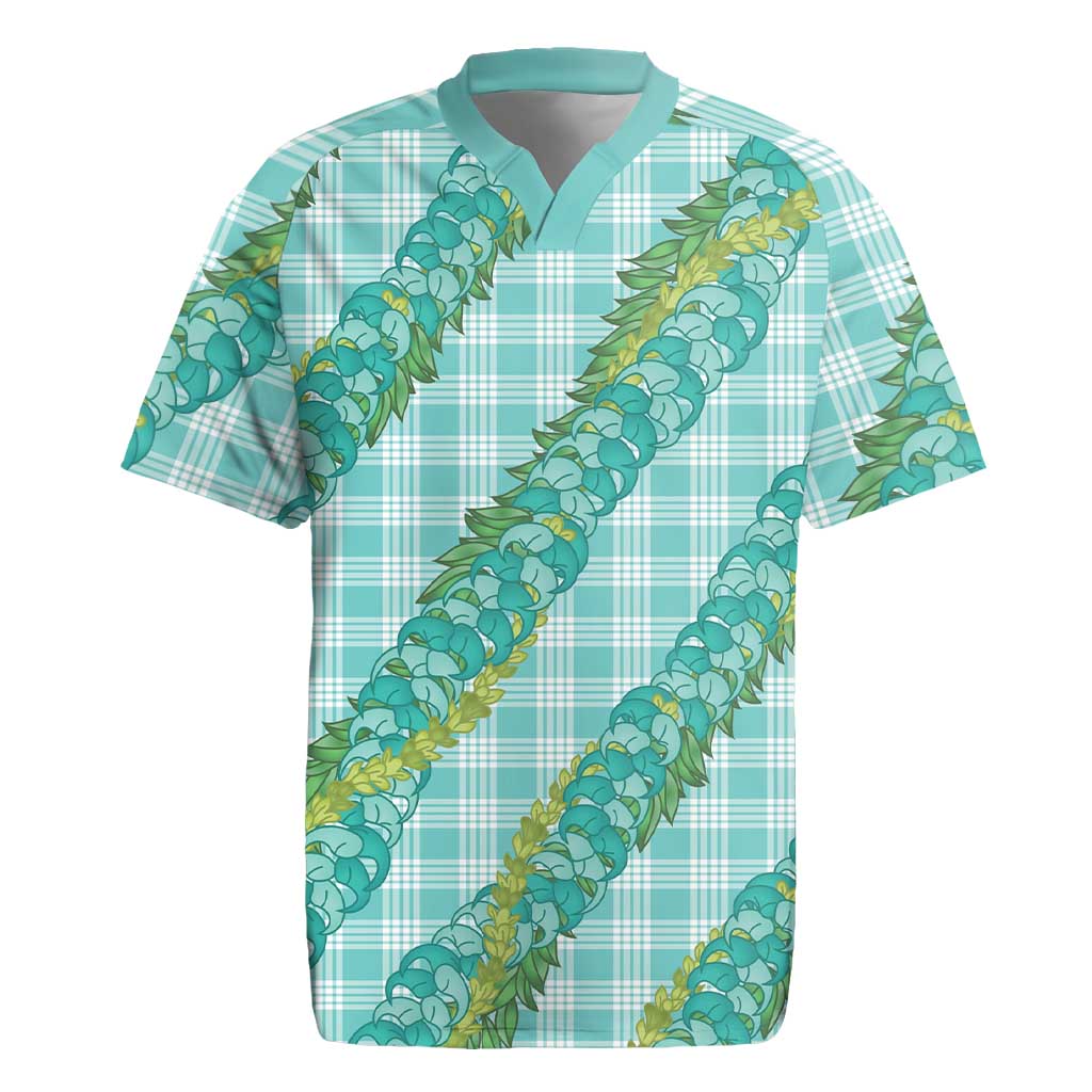 Hawaii Jade Vine Lei Rugby Jersey Aloha Palaka Motif - Turquoise - Polynesian Pride
