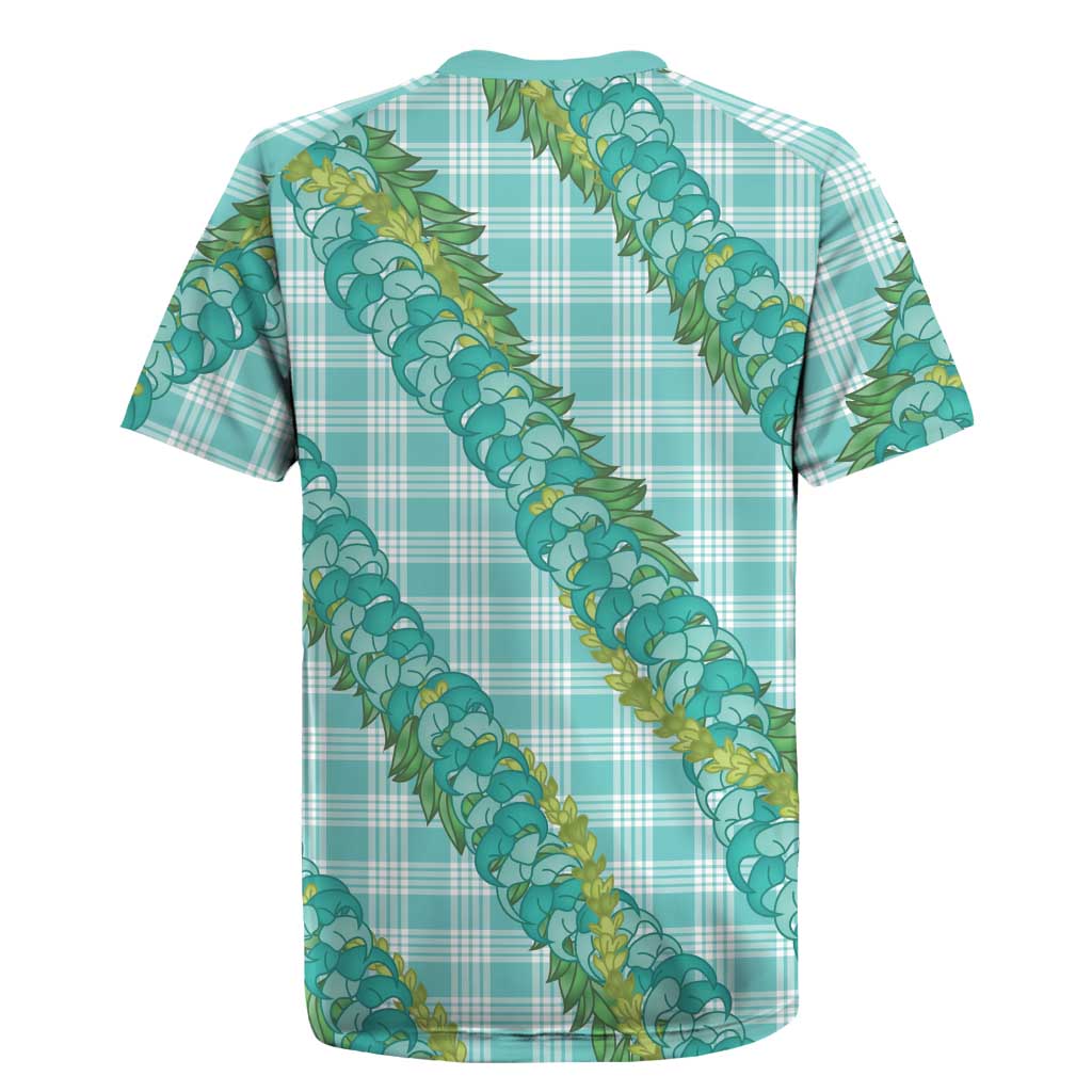 Hawaii Jade Vine Lei Rugby Jersey Aloha Palaka Motif - Turquoise - Polynesian Pride