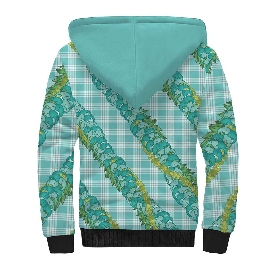 Hawaii Jade Vine Lei Sherpa Hoodie Aloha Palaka Motif - Turquoise - Polynesian Pride