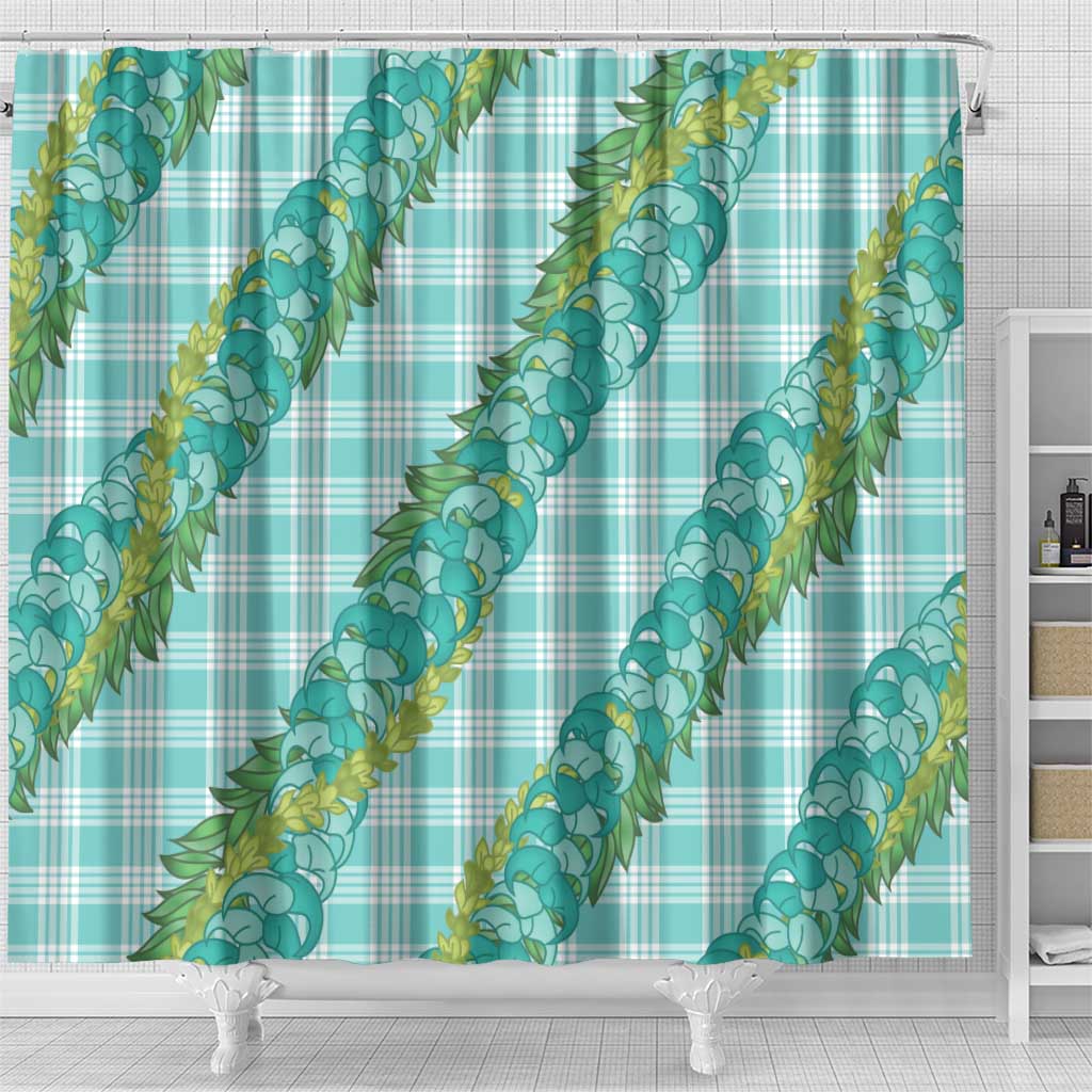 Hawaii Jade Vine Lei Shower Curtain Aloha Palaka Motif - Turquoise - Polynesian Pride
