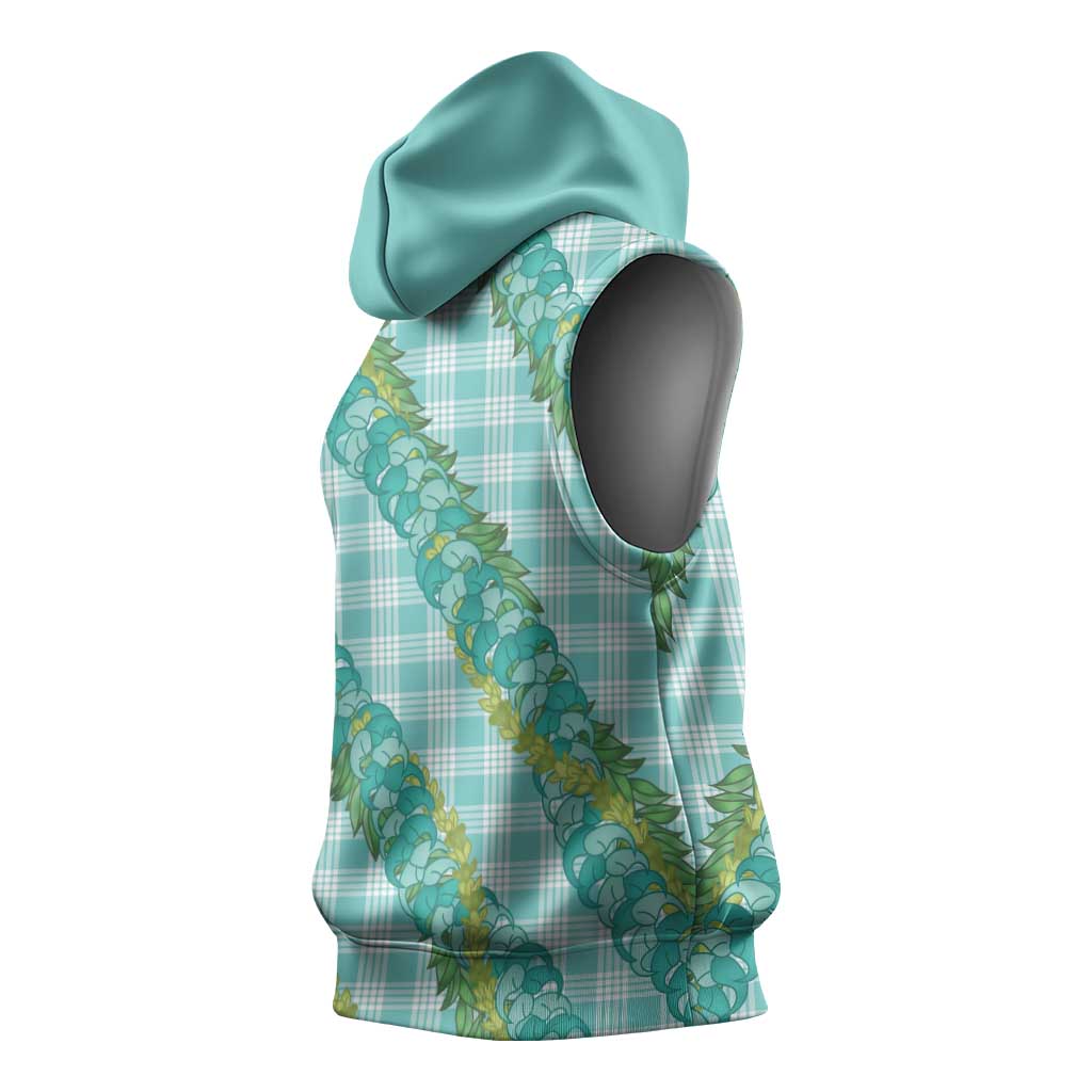 Hawaii Jade Vine Lei Sleeveless Hoodie Aloha Palaka Motif - Turquoise - Polynesian Pride