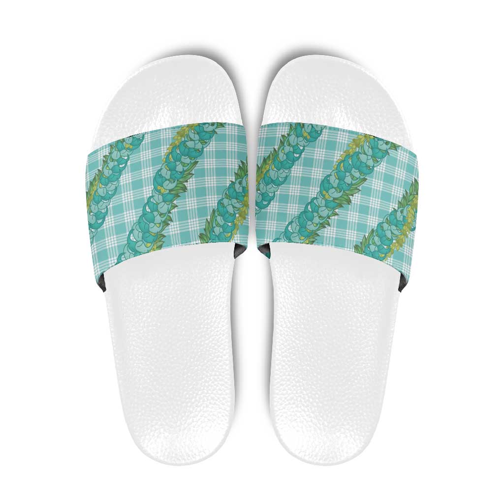 Hawaii Jade Vine Lei Slide Sandals Aloha Palaka Motif - Turquoise - Polynesian Pride