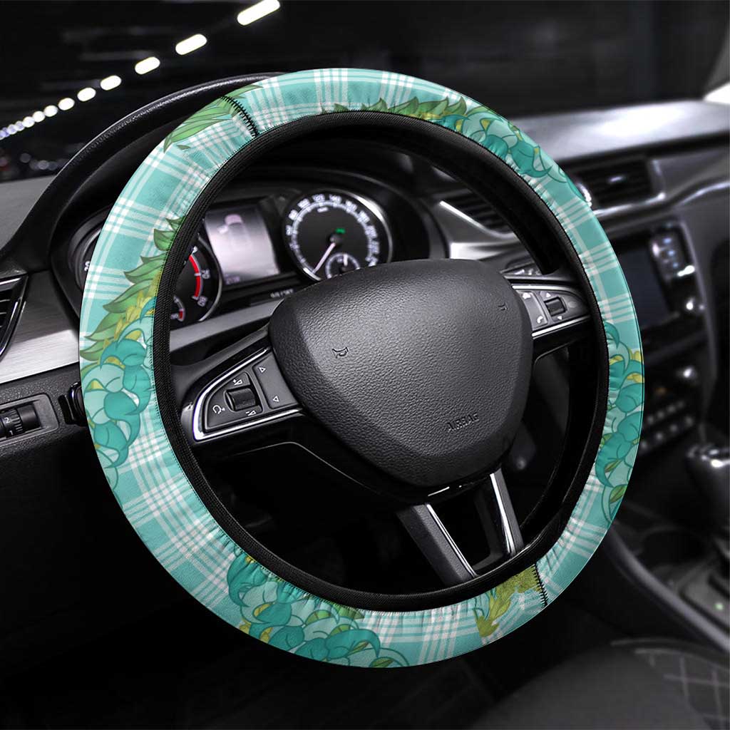 Hawaii Jade Vine Lei Steering Wheel Cover Aloha Palaka Motif - Turquoise - Polynesian Pride