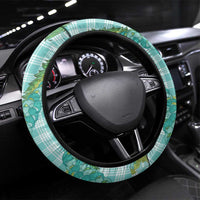 Hawaii Jade Vine Lei Steering Wheel Cover Aloha Palaka Motif - Turquoise - Polynesian Pride
