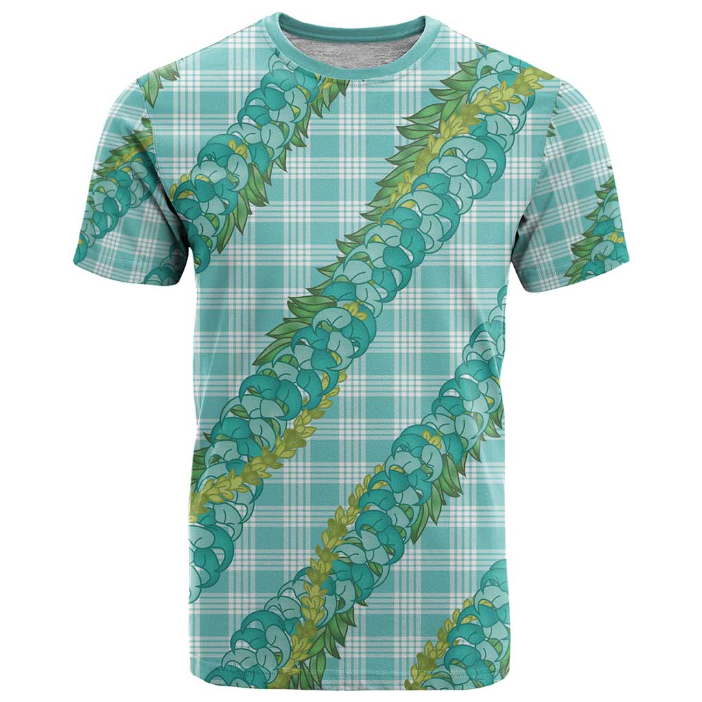 Hawaii Jade Vine Lei T Shirt Aloha Palaka Motif - Turquoise - Polynesian Pride