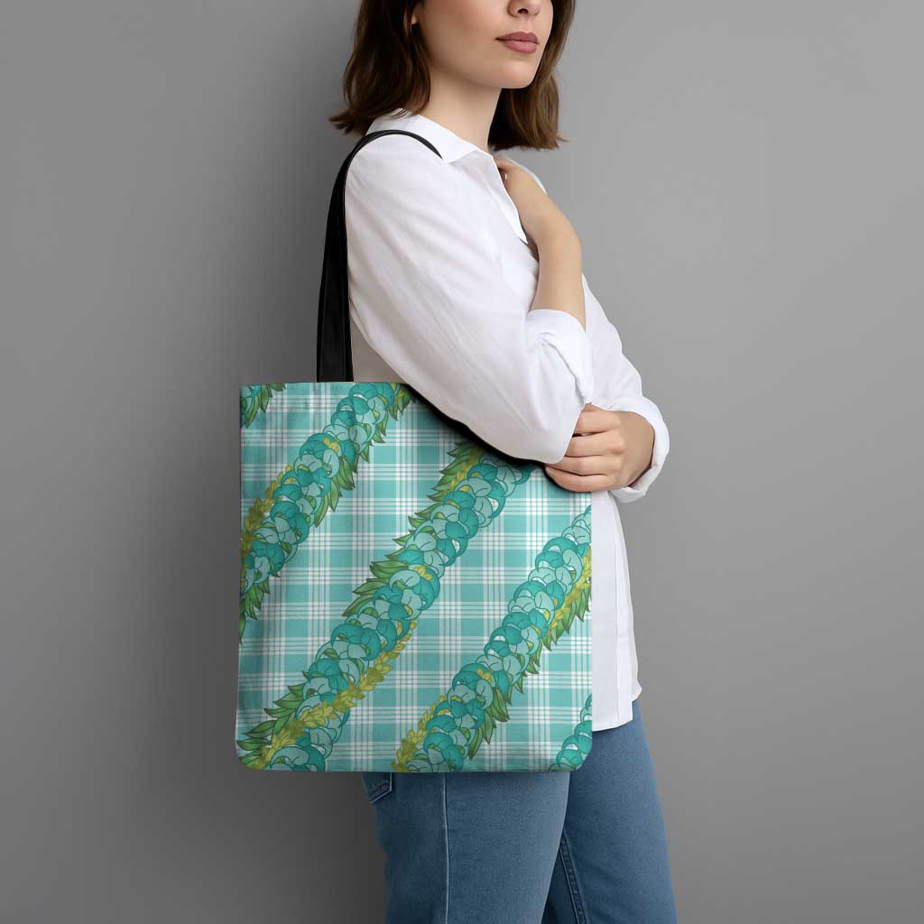 Hawaii Jade Vine Lei Tote Bag Aloha Palaka Motif - Turquoise - Polynesian Pride