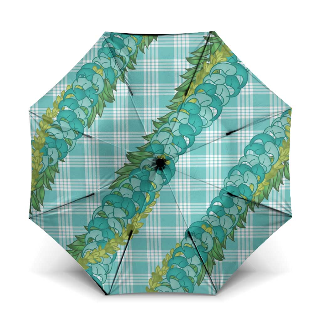 Hawaii Jade Vine Lei Umbrella Aloha Palaka Motif - Turquoise - Polynesian Pride