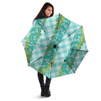 Hawaii Jade Vine Lei Umbrella Aloha Palaka Motif - Turquoise - Polynesian Pride