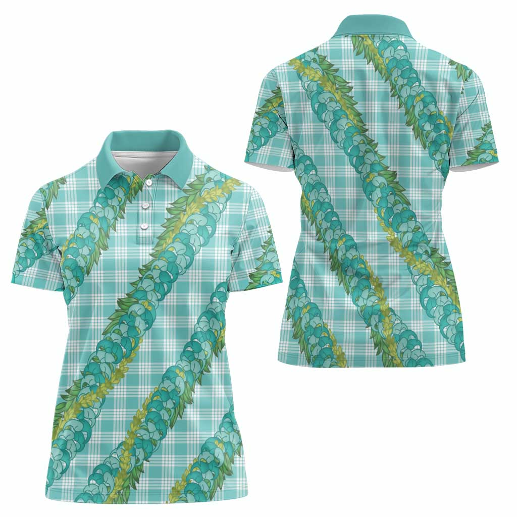 Hawaii Jade Vine Lei Women Polo Shirt Aloha Palaka Motif - Turquoise - Polynesian Pride