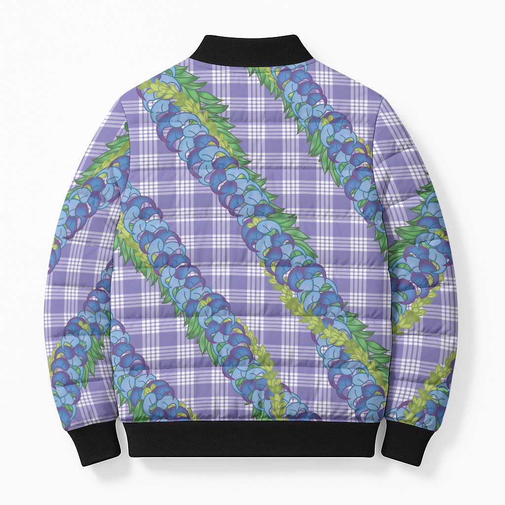 Hawaii Jade Vine Lei Bomber Puffer Jacket Aloha Palaka Motif - Purple - Polynesian Pride