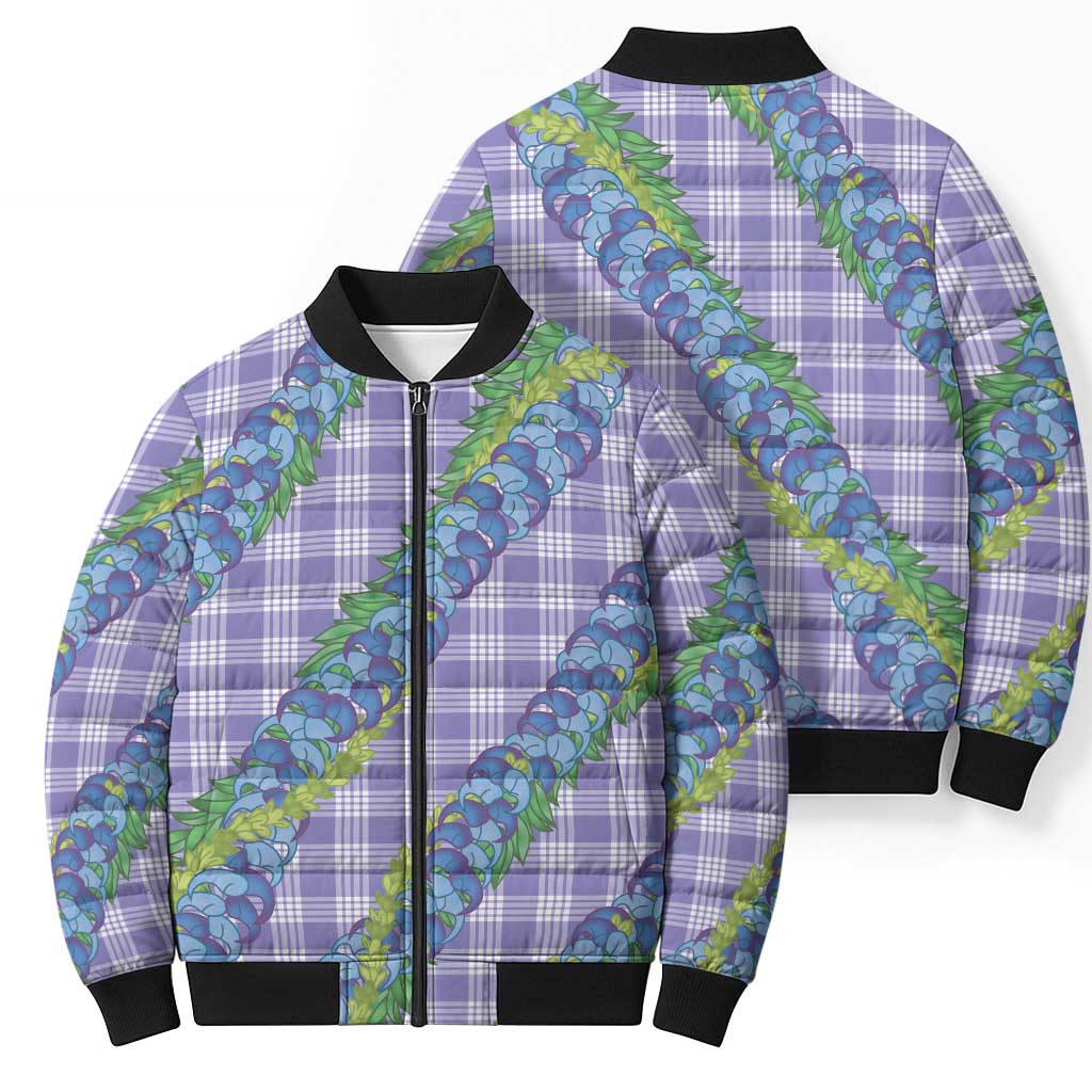 Hawaii Jade Vine Lei Bomber Puffer Jacket Aloha Palaka Motif - Purple - Polynesian Pride