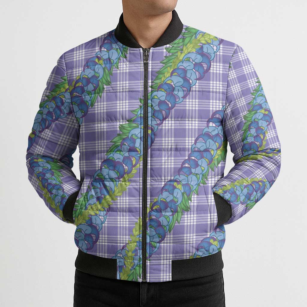 Hawaii Jade Vine Lei Bomber Puffer Jacket Aloha Palaka Motif - Purple - Polynesian Pride