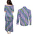 Hawaii Jade Vine Lei Couples Matching Puletasi and Long Sleeve Button Shirt Aloha Palaka Motif - Purple - Polynesian Pride