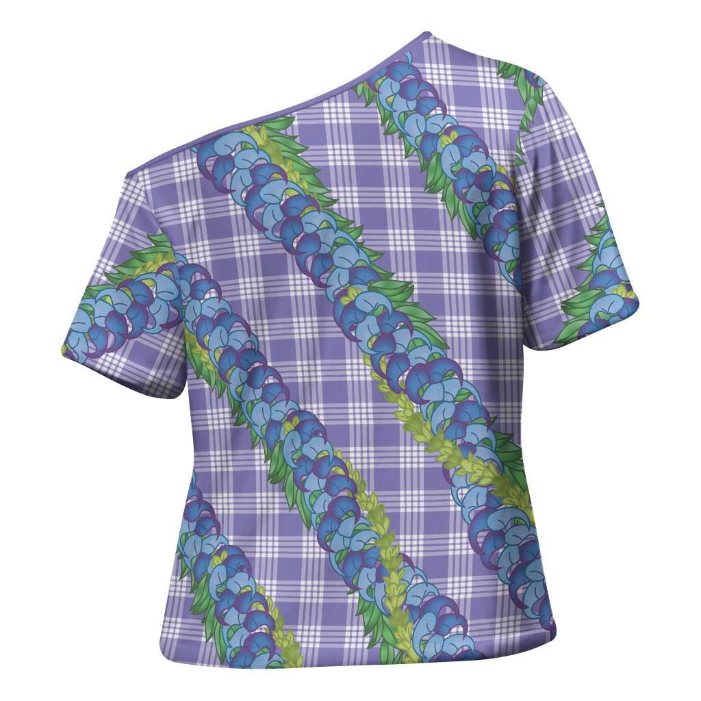 Hawaii Jade Vine Lei Cross Shoulder Shirt Aloha Palaka Motif - Purple - Polynesian Pride