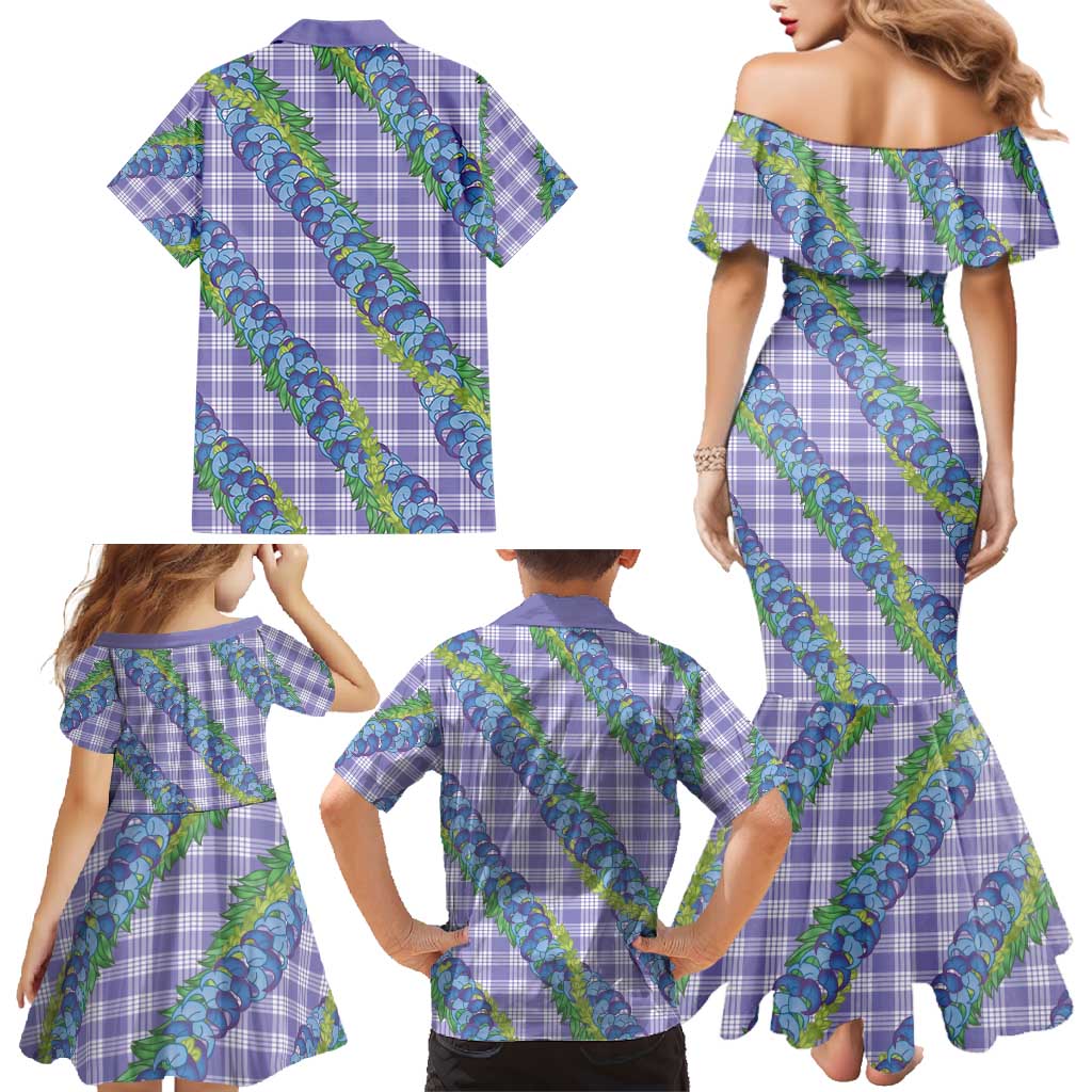 Hawaii Jade Vine Lei Family Matching Mermaid Dress and Hawaiian Shirt Aloha Palaka Motif - Purple - Polynesian Pride