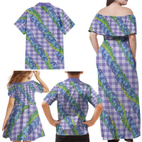 Hawaii Jade Vine Lei Family Matching Off Shoulder Maxi Dress and Hawaiian Shirt Aloha Palaka Motif - Purple - Polynesian Pride