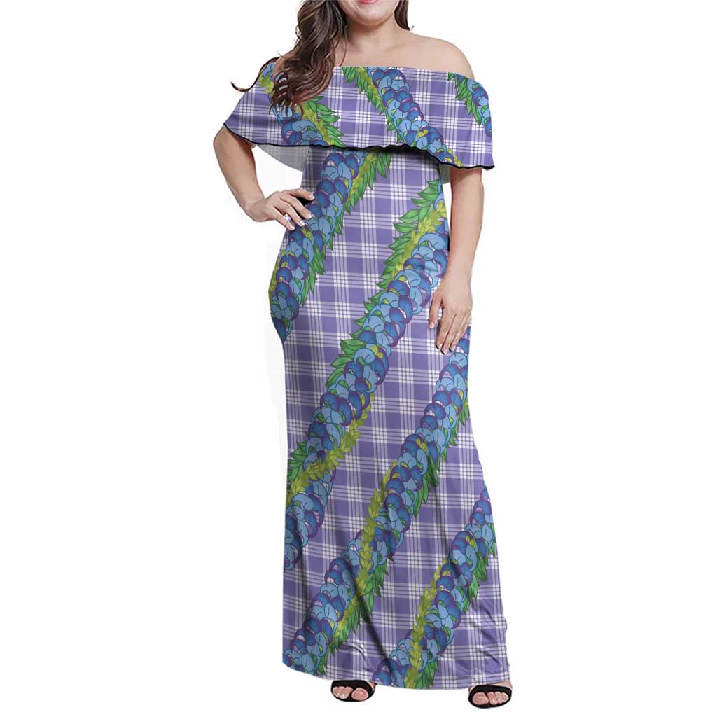Hawaii Jade Vine Lei Family Matching Off Shoulder Maxi Dress and Hawaiian Shirt Aloha Palaka Motif - Purple - Polynesian Pride