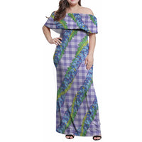 Hawaii Jade Vine Lei Family Matching Off Shoulder Maxi Dress and Hawaiian Shirt Aloha Palaka Motif - Purple - Polynesian Pride