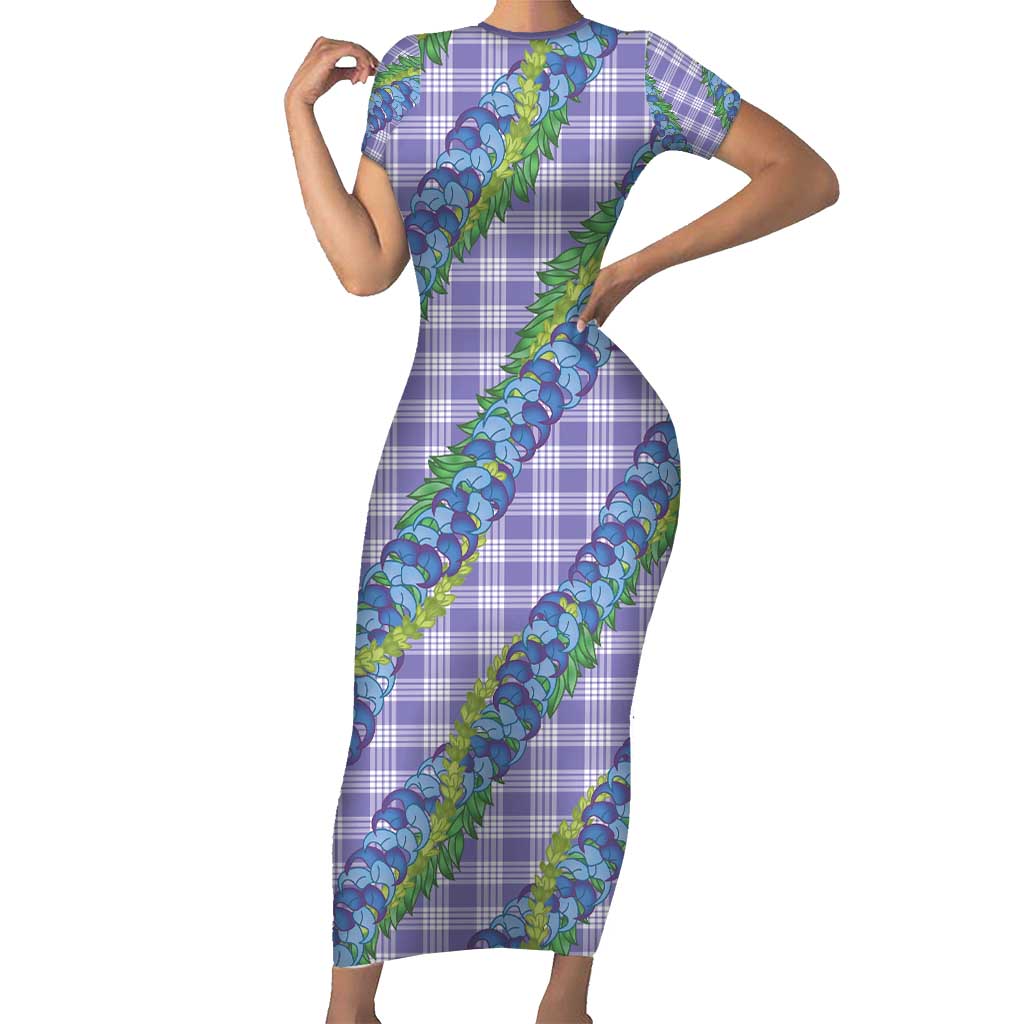 Hawaii Jade Vine Lei Family Matching Short Sleeve Bodycon Dress and Hawaiian Shirt Aloha Palaka Motif - Purple - Polynesian Pride
