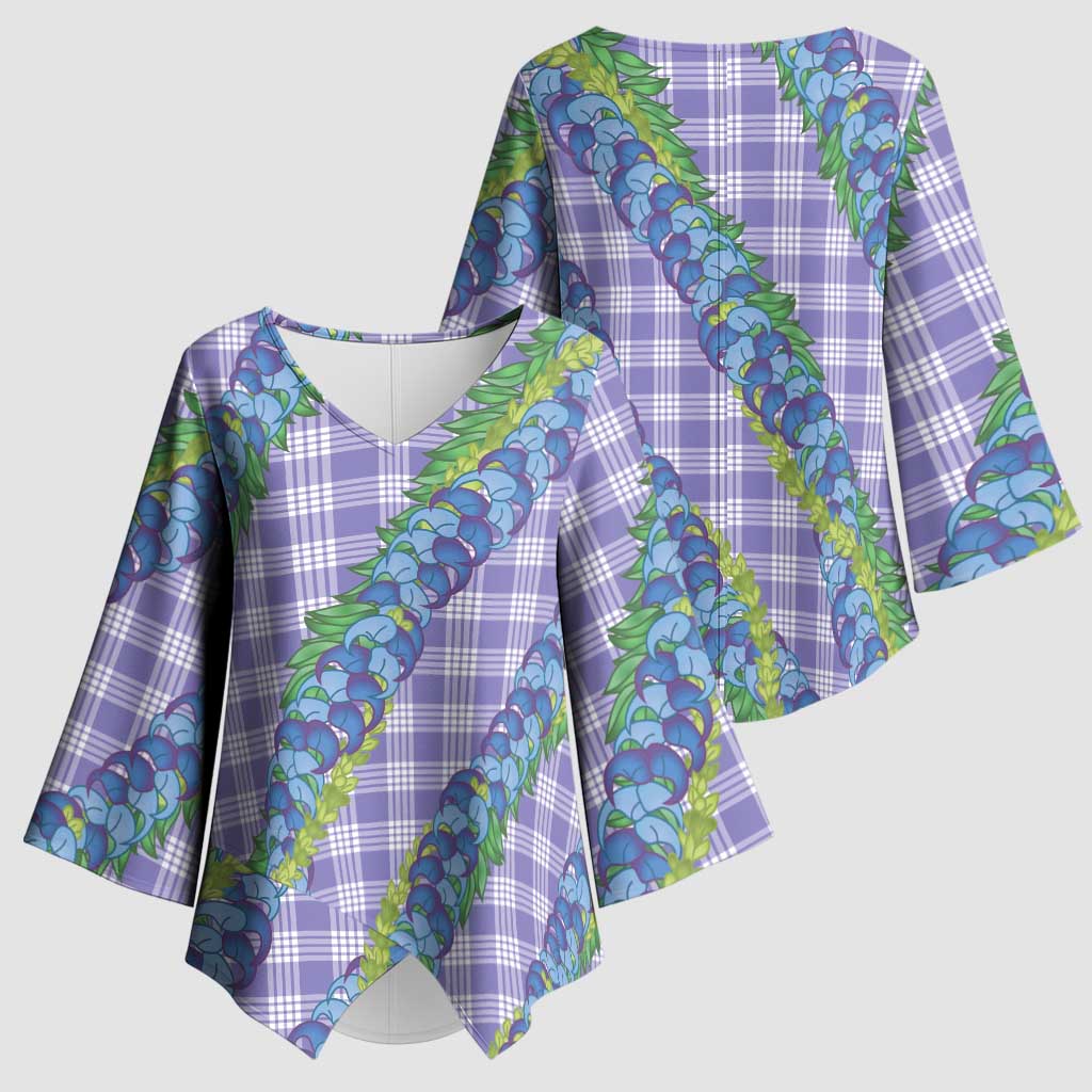 Hawaii Jade Vine Lei Kimono Sleeve Blouse Aloha Palaka Motif - Purple - Polynesian Pride