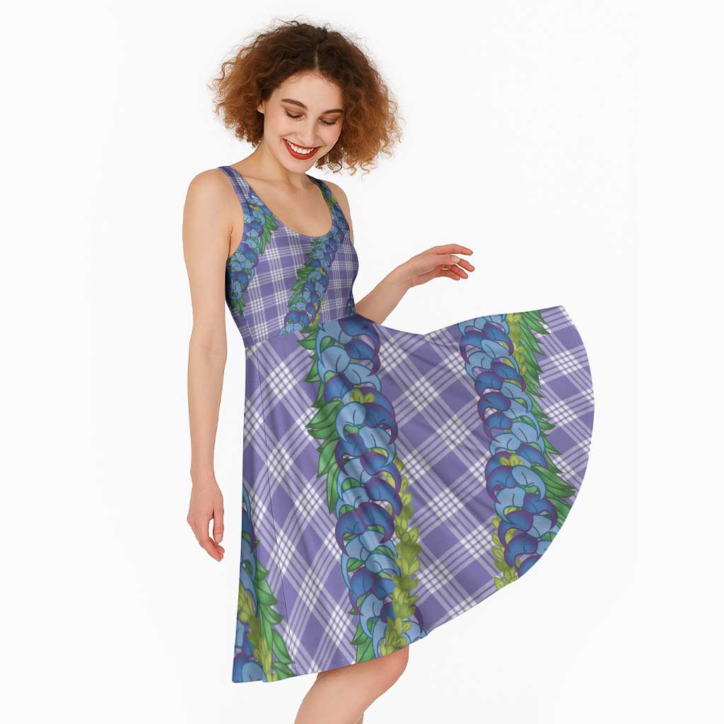 Hawaii Jade Vine Lei Midi Dress Aloha Palaka Motif - Purple - Polynesian Pride