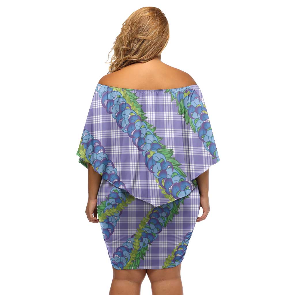 Hawaii Jade Vine Lei Off Shoulder Short Dress Aloha Palaka Motif - Purple - Polynesian Pride