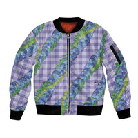 Hawaii Jade Vine Lei Sleeve Zip Bomber Jacket Aloha Palaka Motif - Purple - Polynesian Pride
