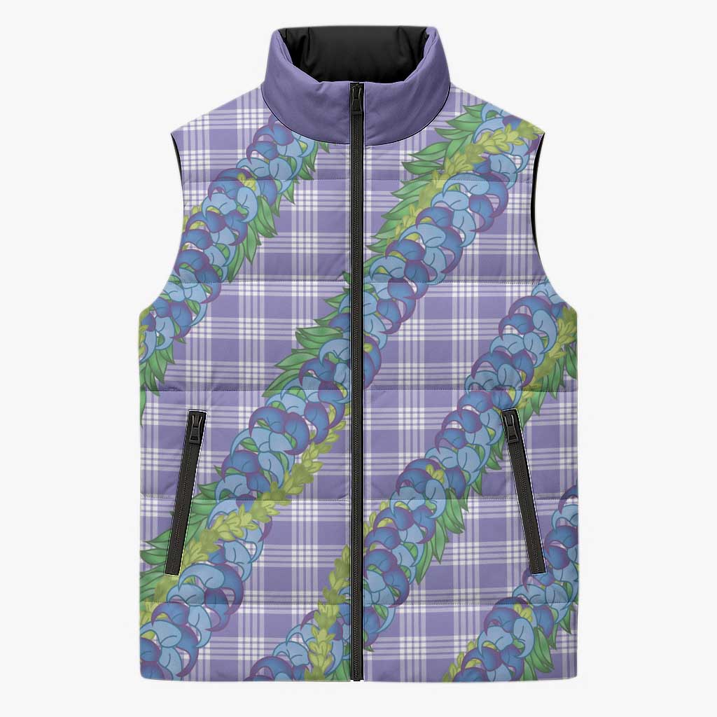 Hawaii Jade Vine Lei Sleeveless Puffer Jacket Aloha Palaka Motif - Purple - Polynesian Pride