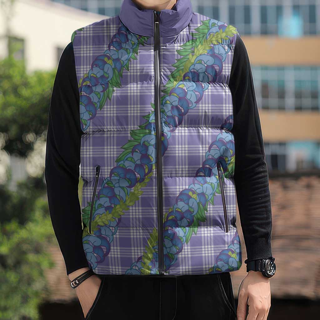 Hawaii Jade Vine Lei Sleeveless Puffer Jacket Aloha Palaka Motif - Purple - Polynesian Pride