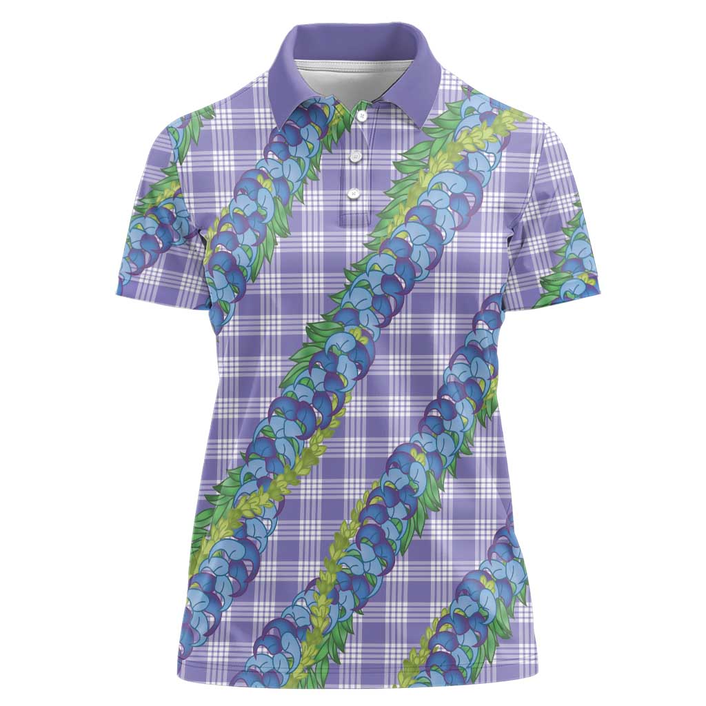 Hawaii Jade Vine Lei Women Polo Shirt Aloha Palaka Motif - Purple - Polynesian Pride