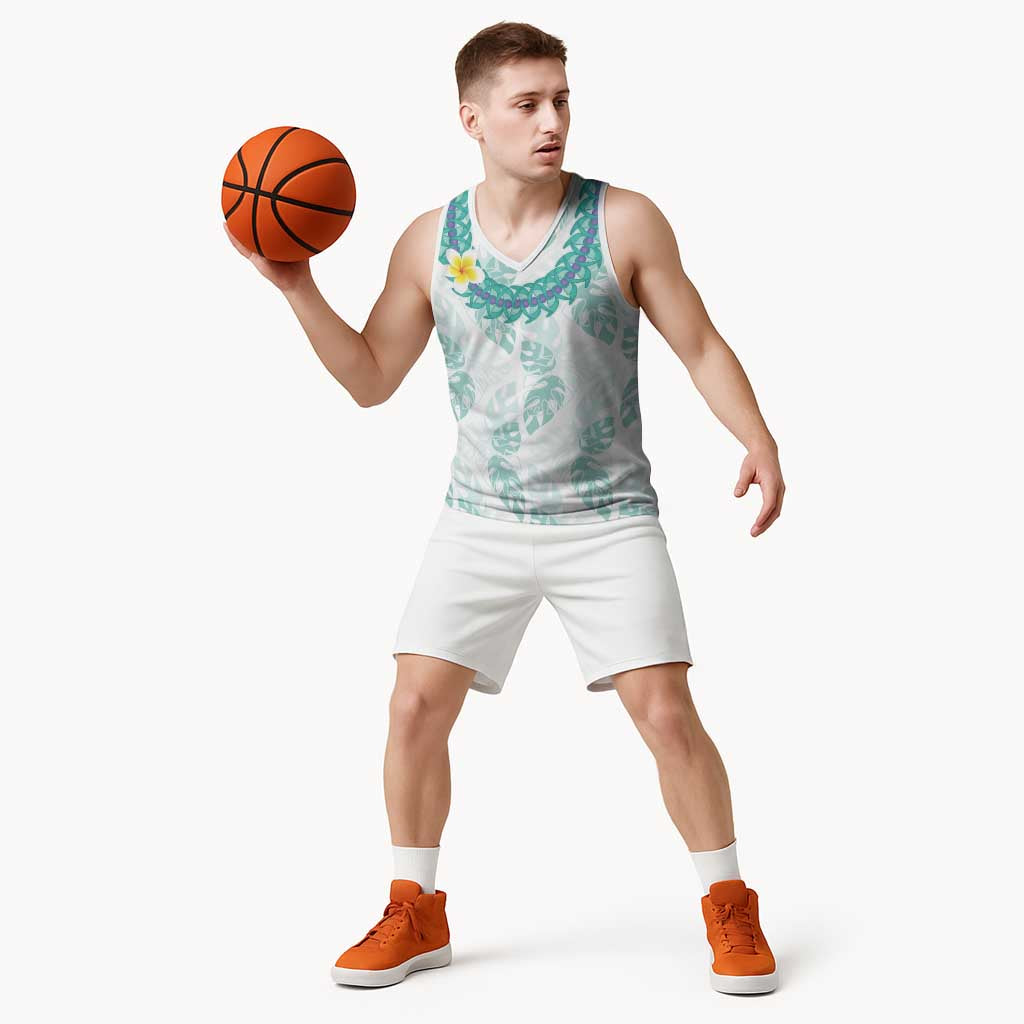 Jade Vine Lei Hawaii Basketball Jersey Aloha Seamless Tropical Leaves - Polynesian Pride