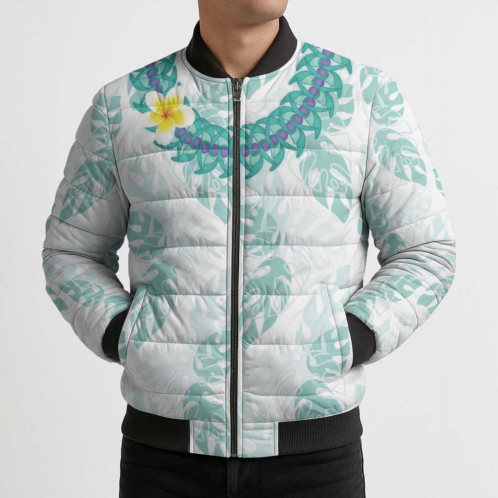 Jade Vine Lei Hawaii Bomber Puffer Jacket Aloha Seamless Tropical Leaves - Polynesian Pride