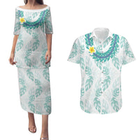 Jade Vine Lei Hawaii Couples Matching Puletasi and Hawaiian Shirt Aloha Seamless Tropical Leaves LT14 White - Polynesian Pride