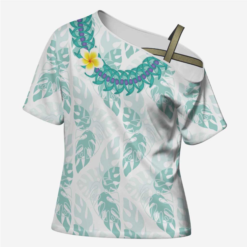 Jade Vine Lei Hawaii Cross Shoulder Shirt Aloha Seamless Tropical Leaves - Polynesian Pride
