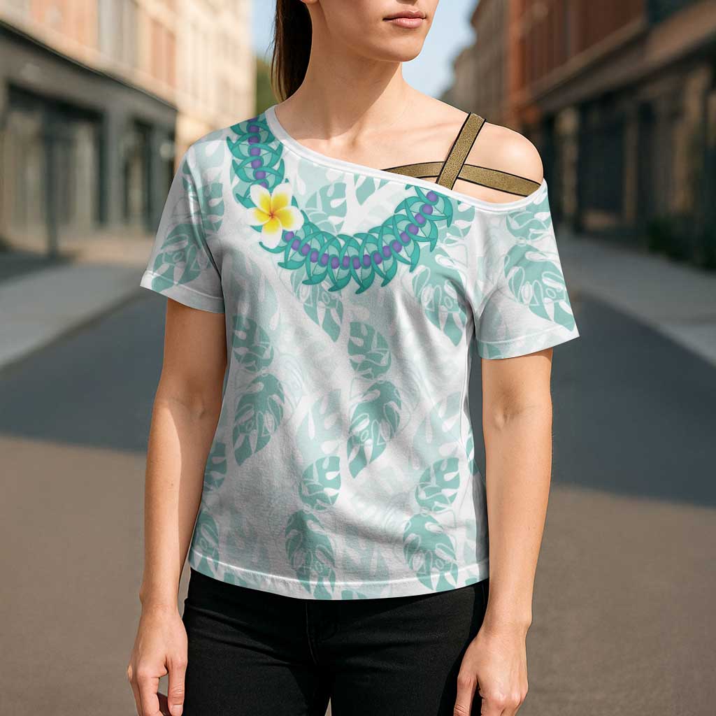 Jade Vine Lei Hawaii Cross Shoulder Shirt Aloha Seamless Tropical Leaves - Polynesian Pride