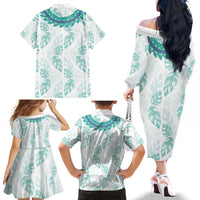 Jade Vine Lei Hawaii Family Matching Off The Shoulder Long Sleeve Dress and Hawaiian Shirt Aloha Seamless Tropical Leaves - Polynesian Pride