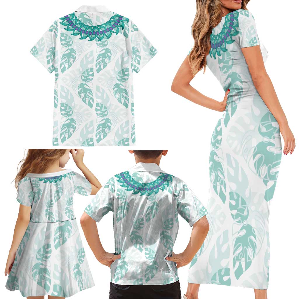 Jade Vine Lei Hawaii Family Matching Short Sleeve Bodycon Dress and Hawaiian Shirt Aloha Seamless Tropical Leaves - Polynesian Pride