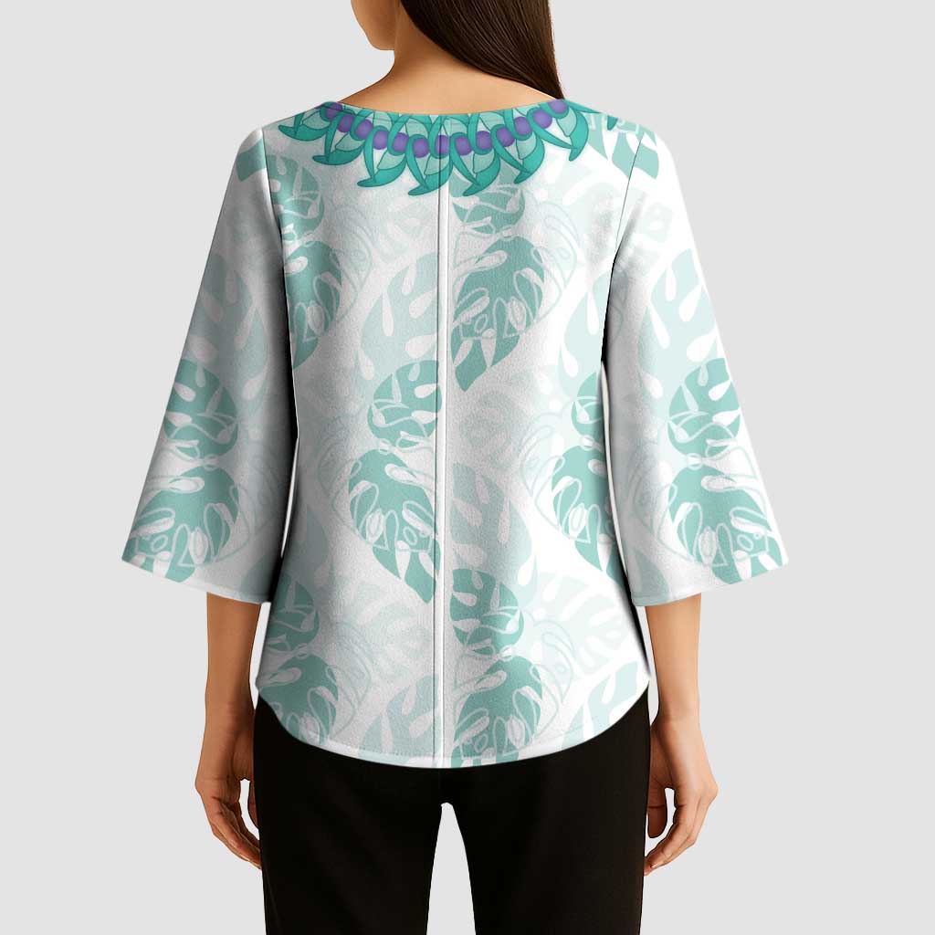 Jade Vine Lei Hawaii Kimono Sleeve Blouse Aloha Seamless Tropical Leaves - Polynesian Pride