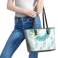 Jade Vine Lei Hawaii Leather Tote Bag Aloha Seamless Tropical Leaves - Polynesian Pride