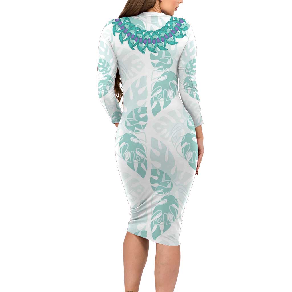 Jade Vine Lei Hawaii Long Sleeve Bodycon Dress Aloha Seamless Tropical Leaves - Polynesian Pride