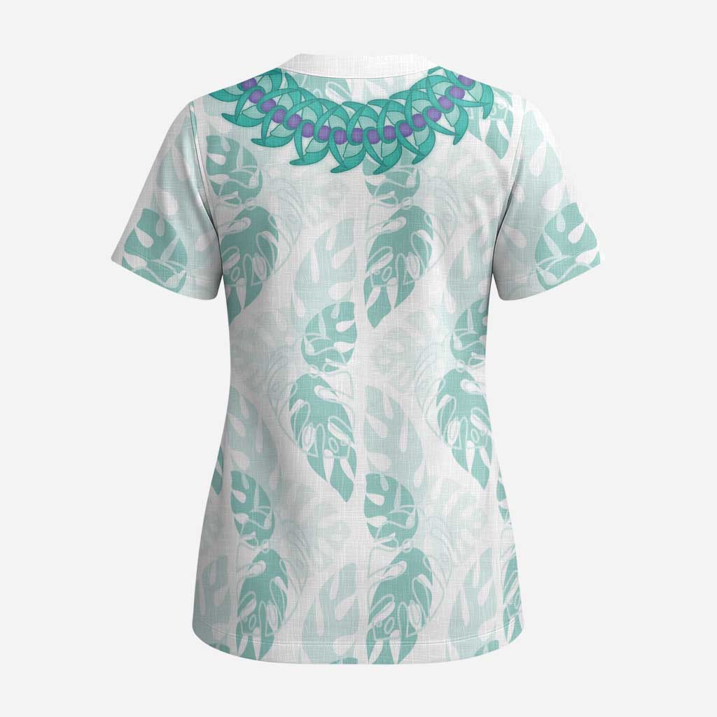 Jade Vine Lei Hawaii Scrub Top Aloha Seamless Tropical Leaves - Polynesian Pride