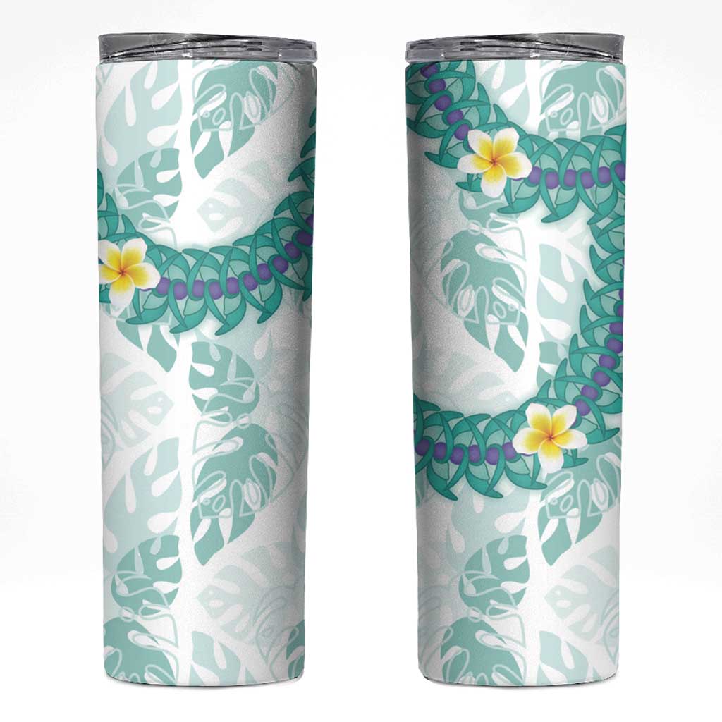 Jade Vine Lei Hawaii Skinny Tumbler Aloha Seamless Tropical Leaves - Polynesian Pride