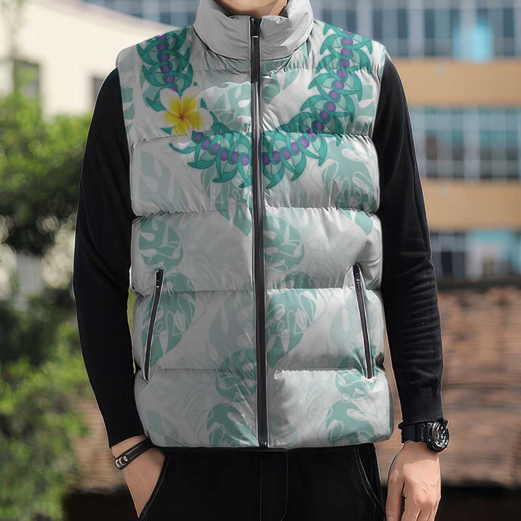 Jade Vine Lei Hawaii Sleeveless Puffer Jacket Aloha Seamless Tropical Leaves - Polynesian Pride