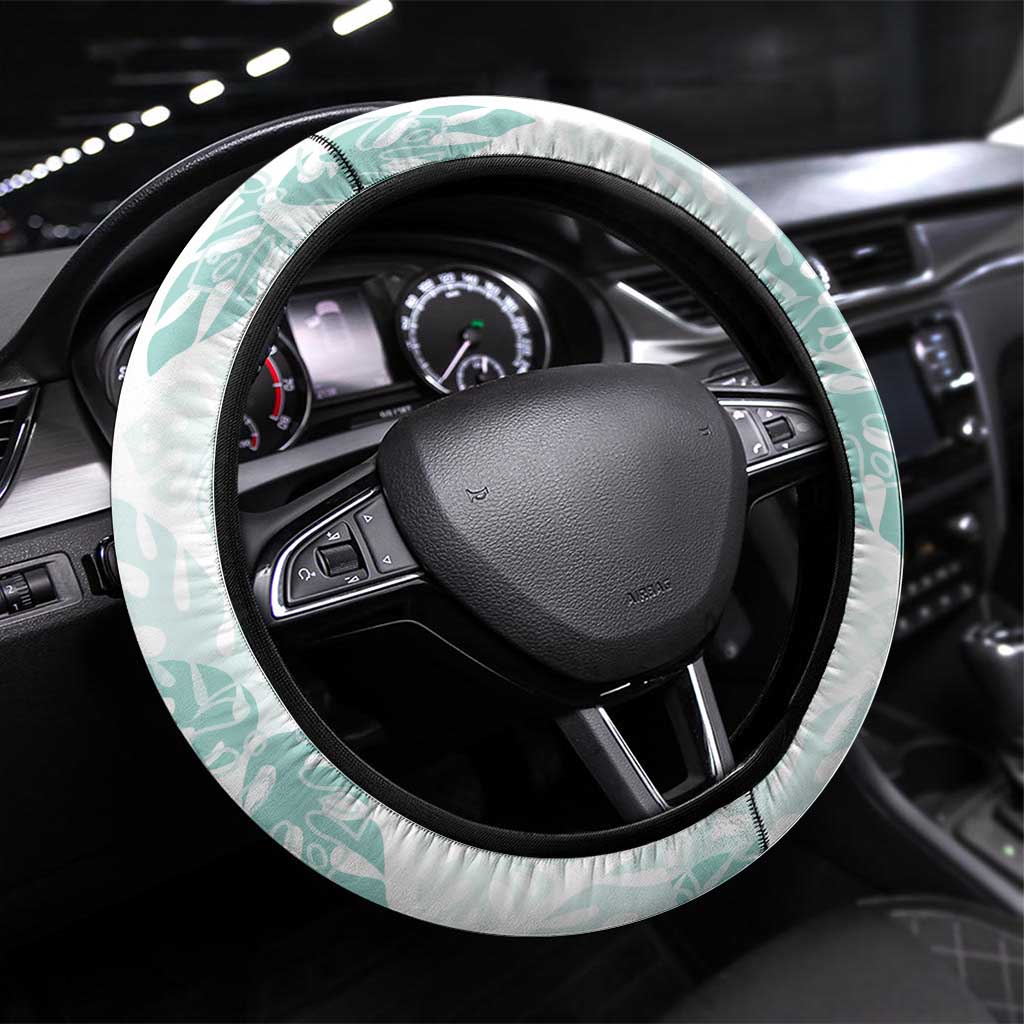 Jade Vine Lei Hawaii Steering Wheel Cover Aloha Seamless Tropical Leaves - Polynesian Pride