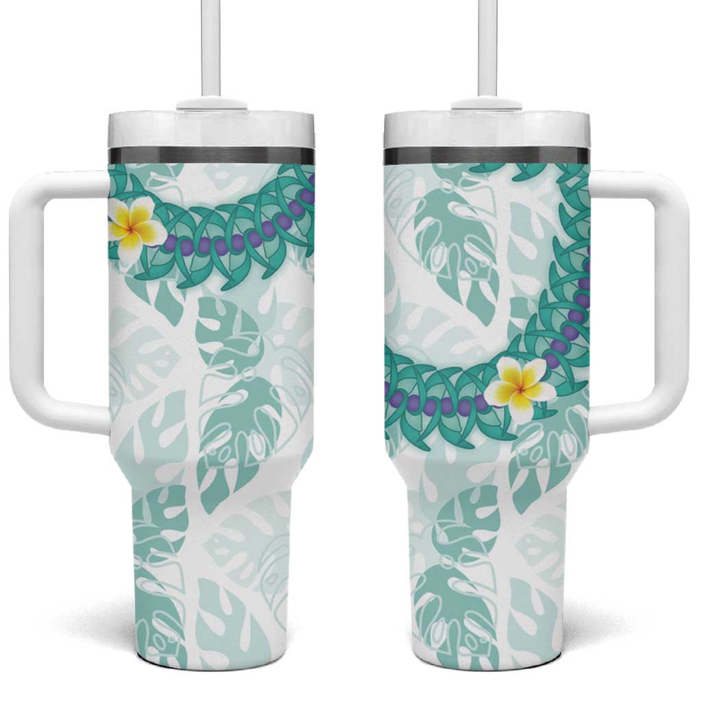 Jade Vine Lei Hawaii Tumbler With Handle Aloha Seamless Tropical Leaves - Polynesian Pride