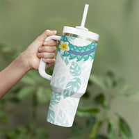 Jade Vine Lei Hawaii Tumbler With Handle Aloha Seamless Tropical Leaves - Polynesian Pride