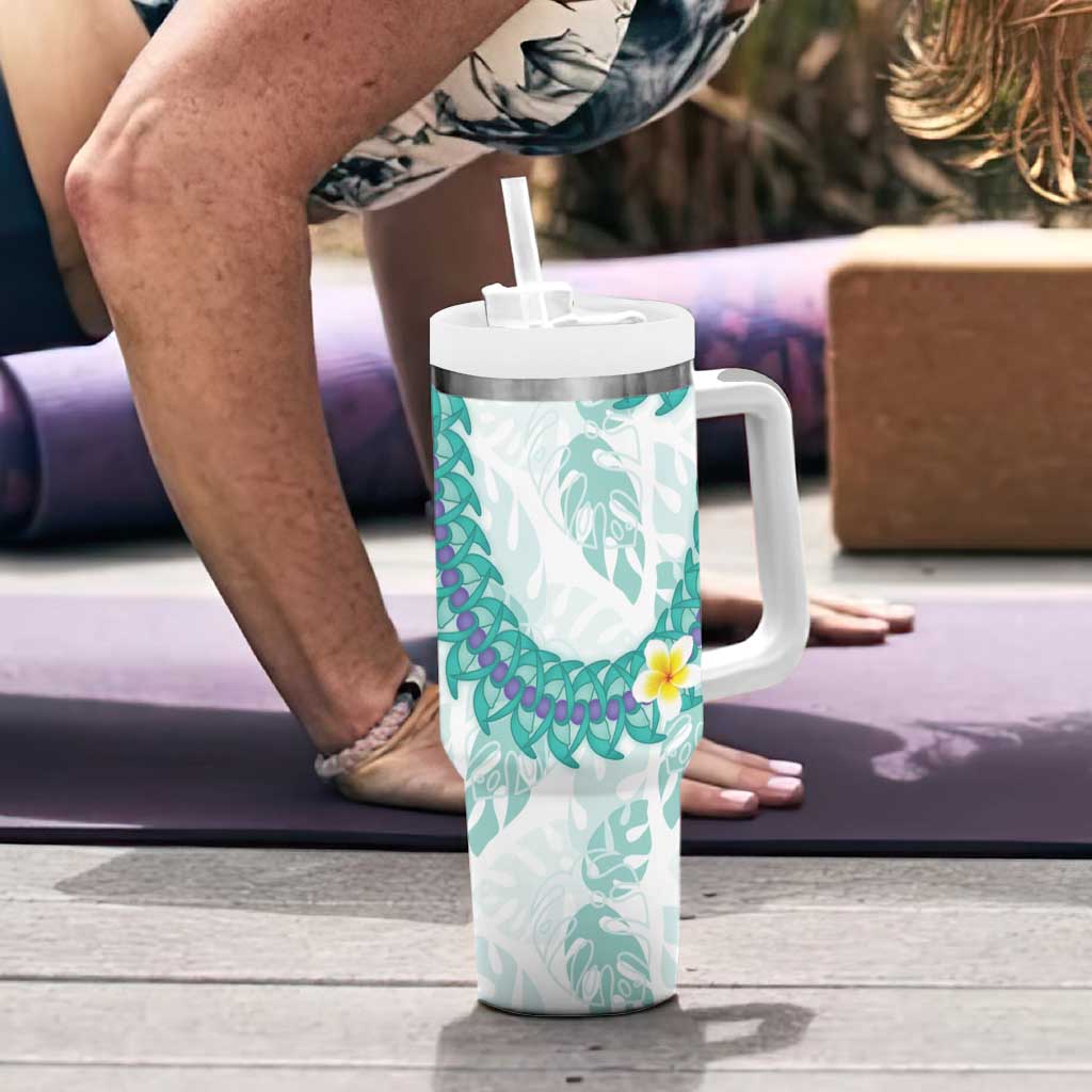 Jade Vine Lei Hawaii Tumbler With Handle Aloha Seamless Tropical Leaves - Polynesian Pride