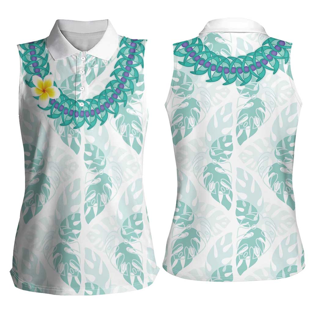 Jade Vine Lei Hawaii Women Sleeveless Polo Shirt Aloha Seamless Tropical Leaves - Polynesian Pride