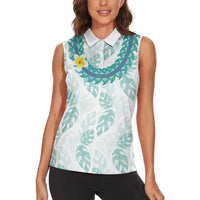 Jade Vine Lei Hawaii Women Sleeveless Polo Shirt Aloha Seamless Tropical Leaves - Polynesian Pride